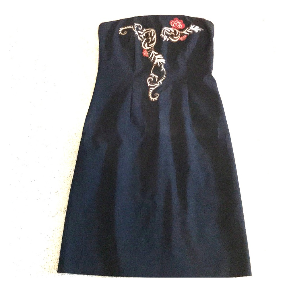 Black Strapless Dress with Floral Vine Design